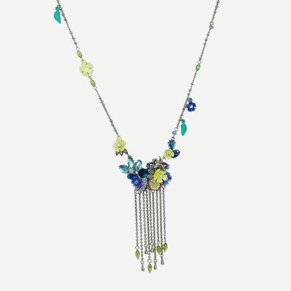 Betsey Johnson Hummingbird Flower Statement Necklace 29"  Tassel Spring Ahead - Picture 9 of 14